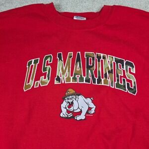 US Marines Sweatshirt Mens XL Red Embroidered Bulldog Mascot Pullover‎ Gildan
